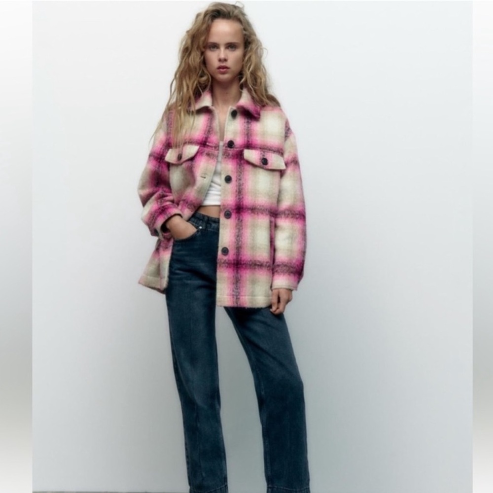 Zara Pink and Tan Shirt Jacket